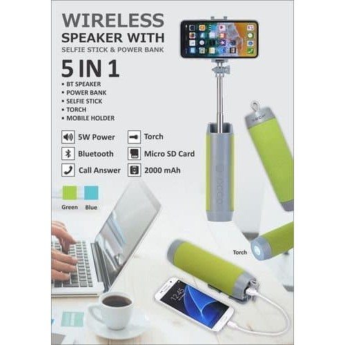 Tongsis Bluetooth 5 in 1 With Speaker BT Power Bank