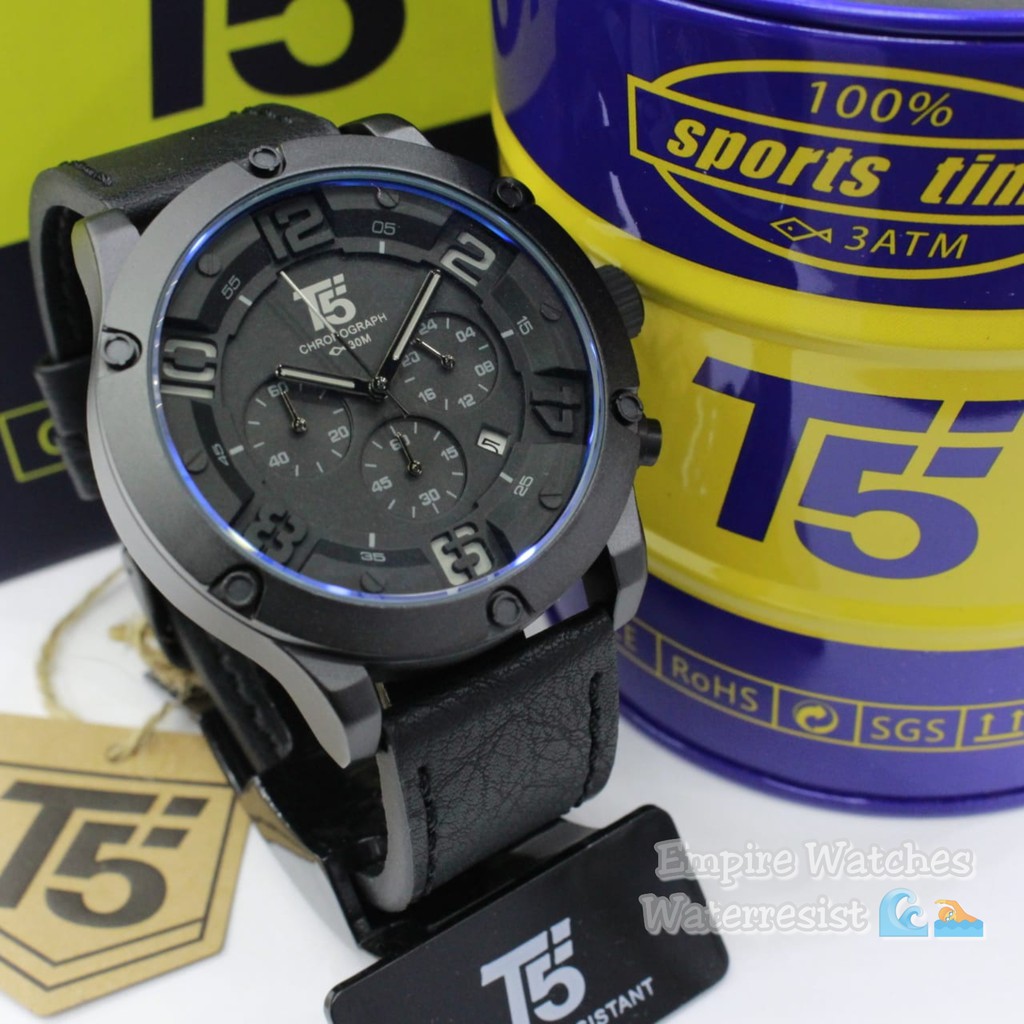 Jam Tangan T5 H3476G H3476 3476 Pria Cowok Analog Chrono dan Tanggal Aktif Strap Leather Original Wa