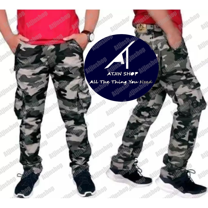 Celana Panjang Kargo Cargo Camo Tactical Army Pria Bahan katun Twill Stretch