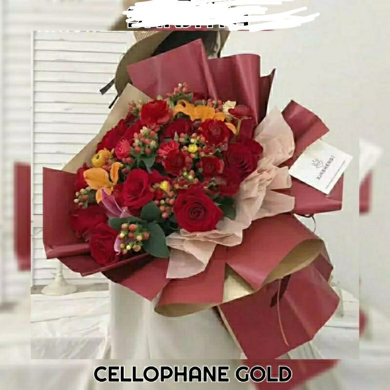 Flower wrapping papper cellophane bi color gold