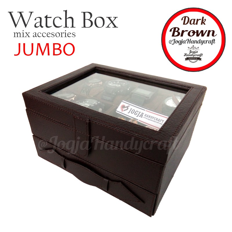 Kotak Tempat Jam Tangan JUMBO mix Tempat Perhiasan Susun Full Brown