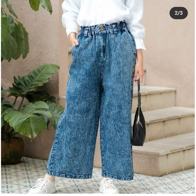 kulot wanita denim terbaru pinggang karet