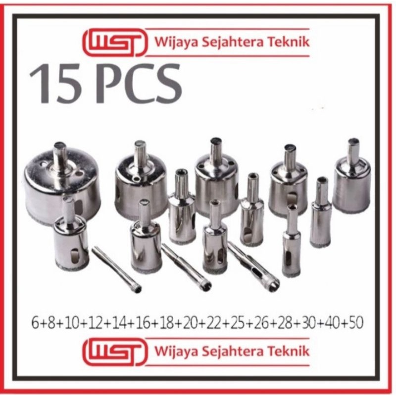 Mata Bor Kaca set 15 Pcs Granit Diamond Hole saw cutter