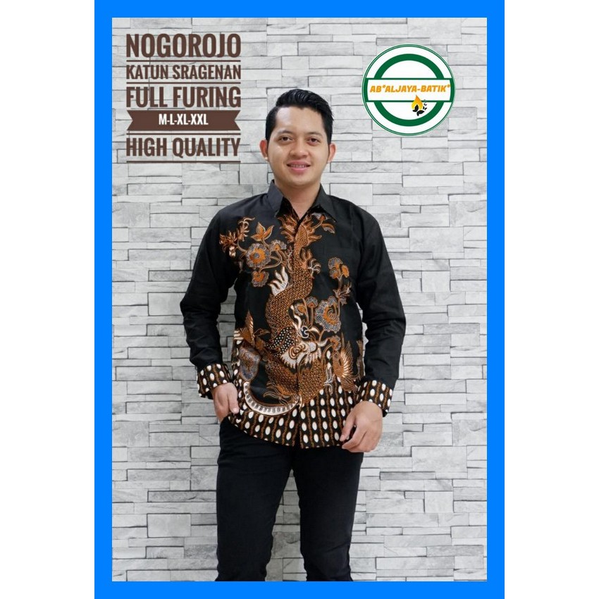 Nogorojo ALJAYA KEMEJA BAJU BATIK PRIA LENGAN PANJANG FULL FURING Cendrawasih Navy TIERTA PEKSI BIRU