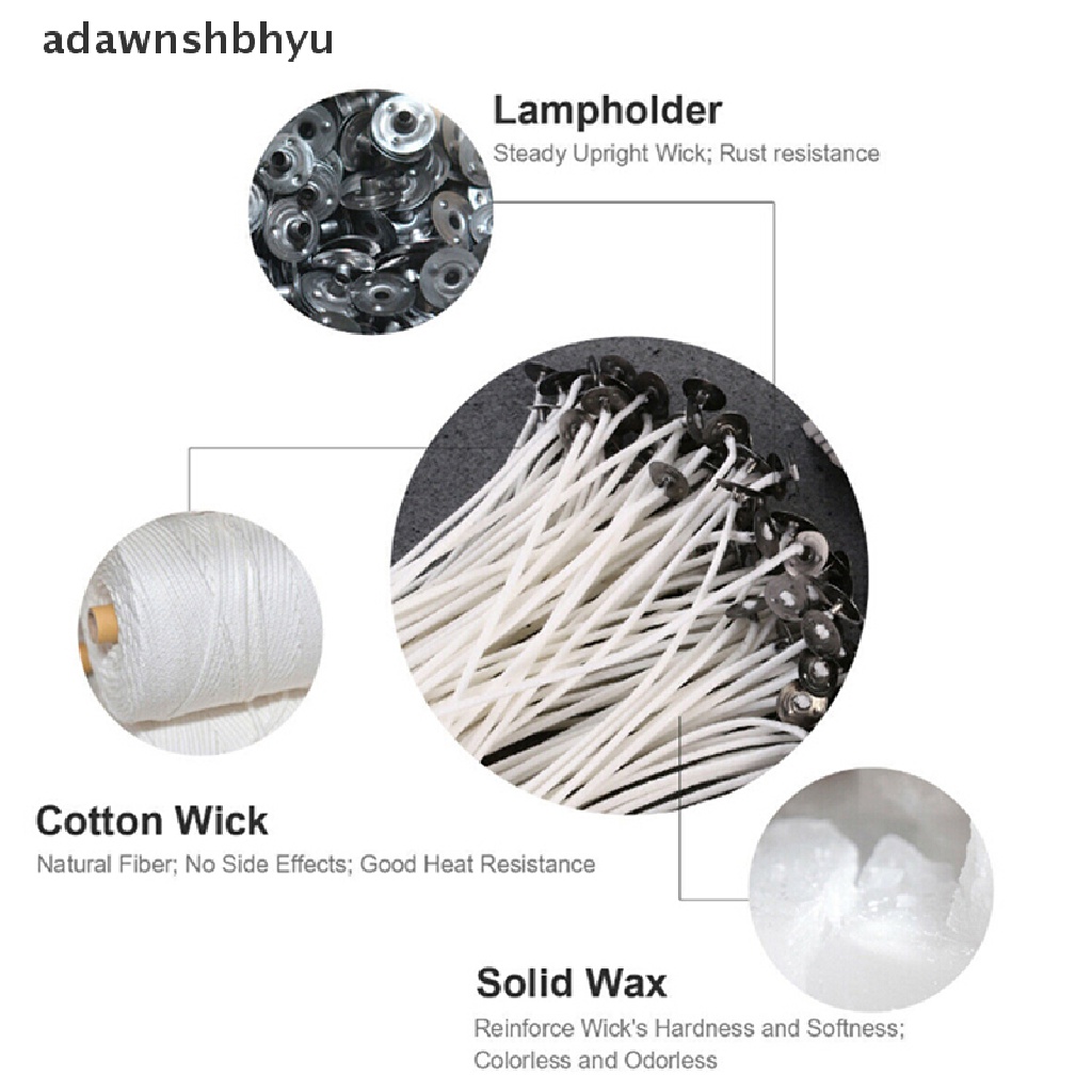 Adawnshbhyu 100Pcs Candle Wicks Cotton Core Waxed Wick Dengan Sustainer Untuk Novel Lilin