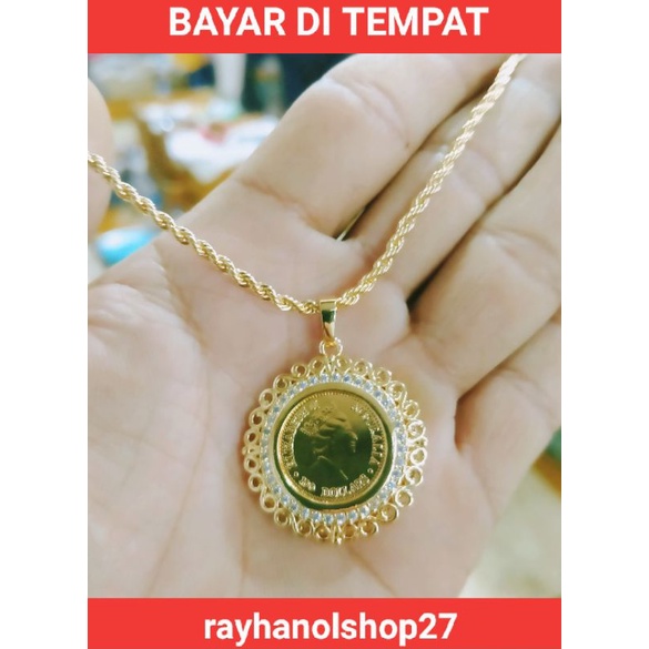 Promo,,,, Kalung liontin perak dan gold koin ukir lapis emas anti karat