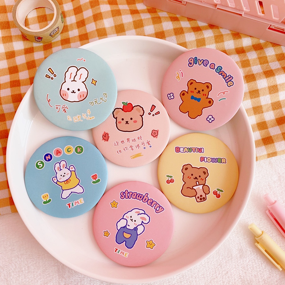 Kaca Cermin Travel Bulat / Kotak Lipat 2 Sisi Portable Mini Hand Mirror Pocket Berkualitas Motif Karakter Korea Animasi Kartun Cermin Rias Make Up Mini Kaca Pembesar Lucu Cute Double-Sided Mirror