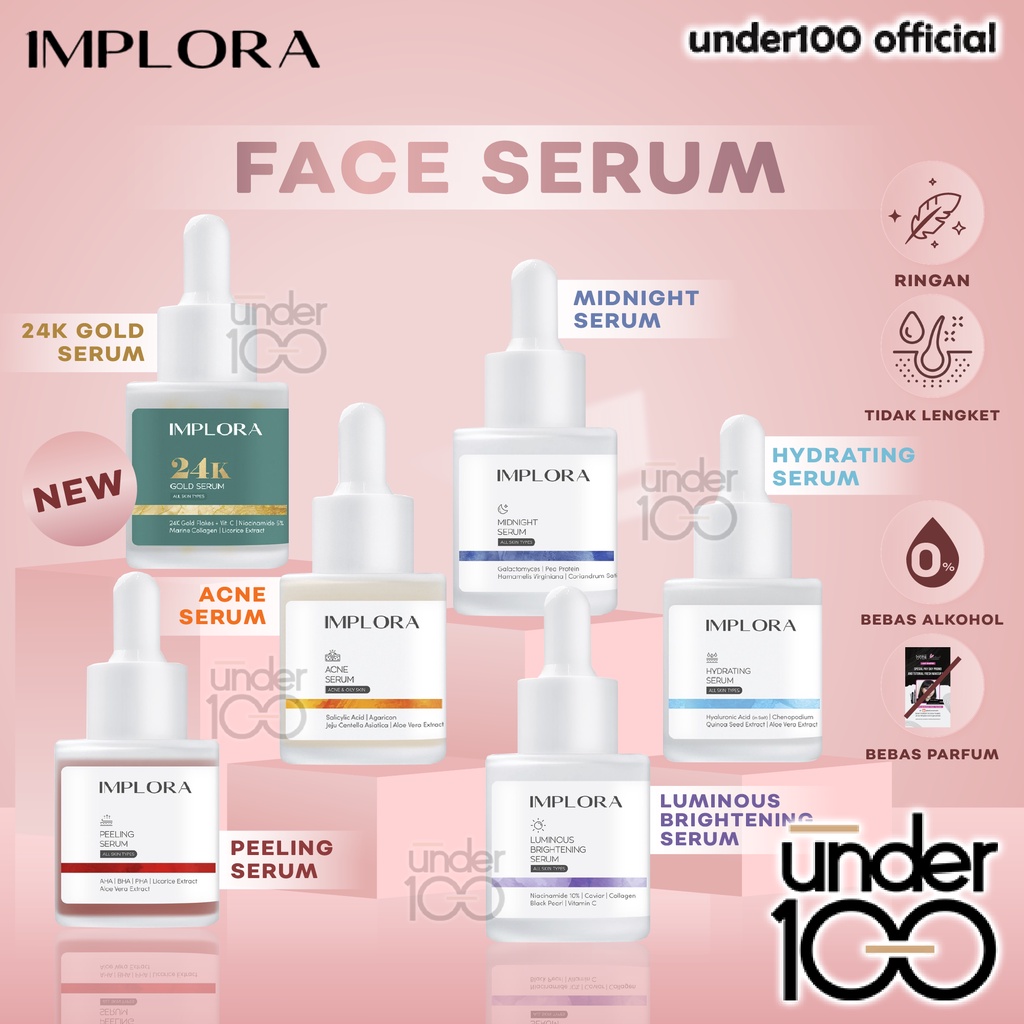 ❤ UNDER100 ❤ IMPLORA Face Serum | Serum Wajah | 24K Gold | Hydrating | Acne | Brightening | Peeling | Midnight Serum BPOM