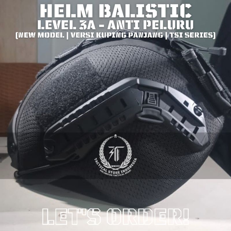 EXCLUSIVE TSI - Helm Balistic ASLI Level 3A Versi Kuping Panjang - Helm Tactical Baja Warna Hitam