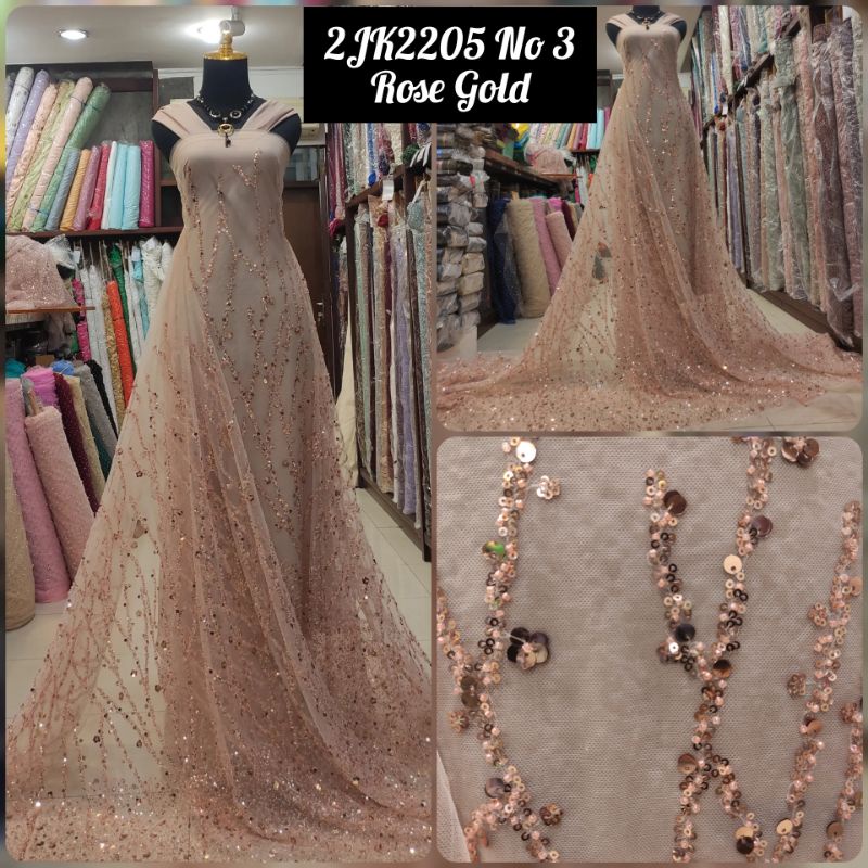 Kain Tile Brokat Payet Akar Penuh Zuhair Sequin 2JK2205 No 3 Rose Gold