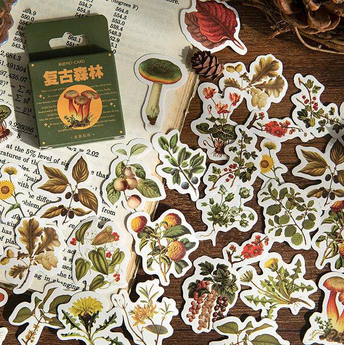 46pcs/set Stiker Motif Tanaman Hutan Vintage Warna-Warni Untuk Dekorasi Tanggal Diy