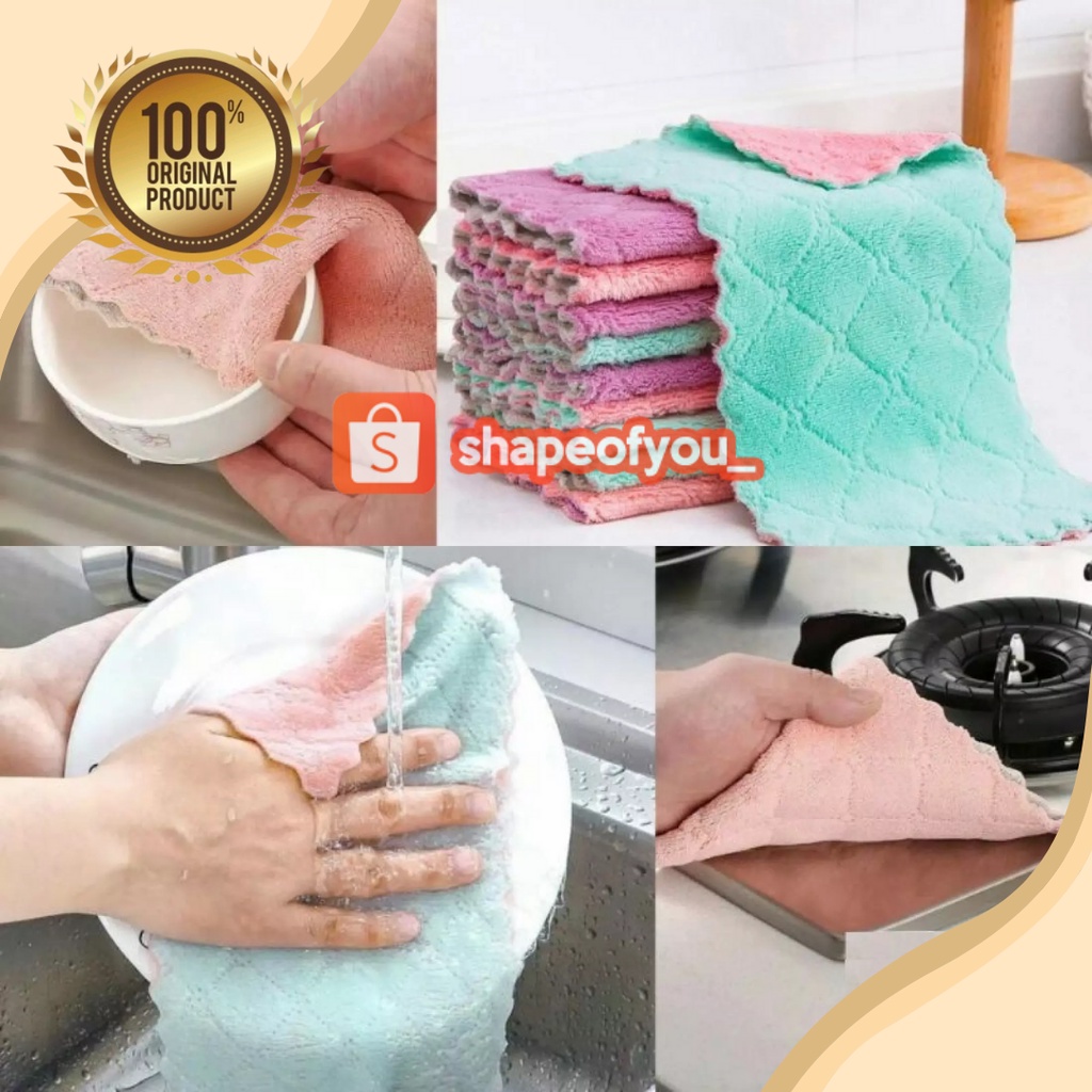 Kain Lap Meja Piring Microfiber Serbaguna Anti Minyak - 25 X 14 CM Pembersih Minyak Peralatan Dpaun Kain Bahan Microfiber Mudah Dicuci