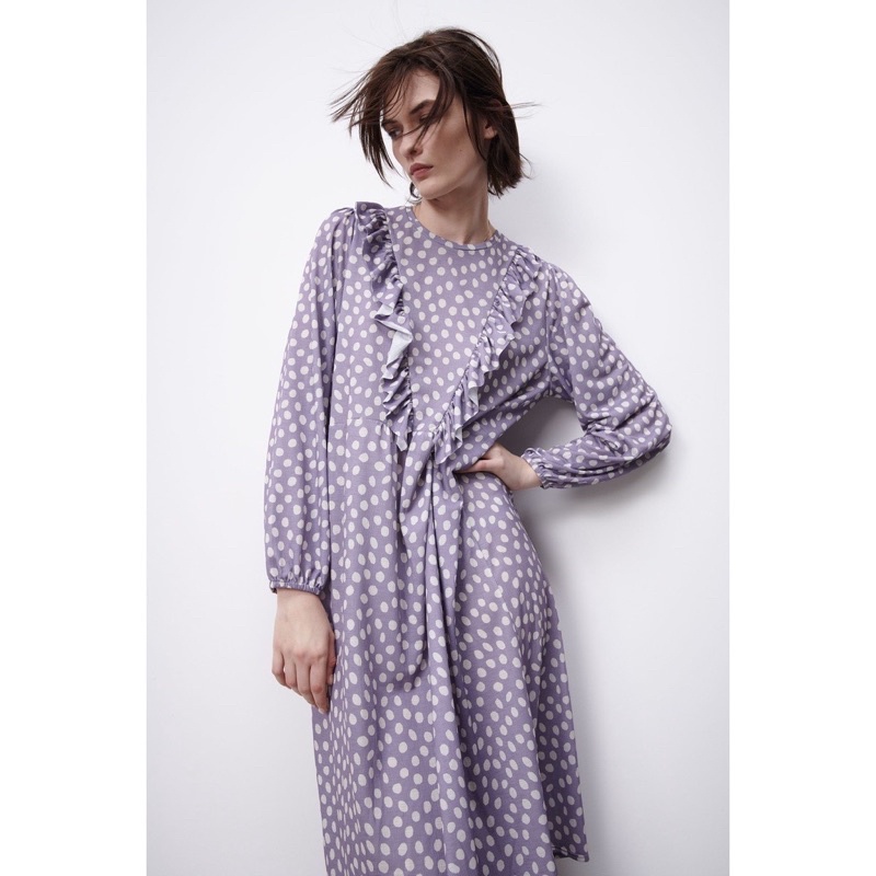 Zara Dress Rampel Polkadot Lilac Sale Original Store Best Seller
