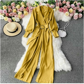 New Korean Jumpsuit Polos Olive Kulot Setelan Wanita Kekinian 2021 Ukuran L Bahan Moscrepe Pakaian N