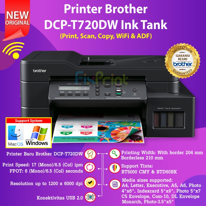 Printer Brother DCP-T720DW T720 WiFi Print Scan Copy Tinta BT D60Bk BT5000