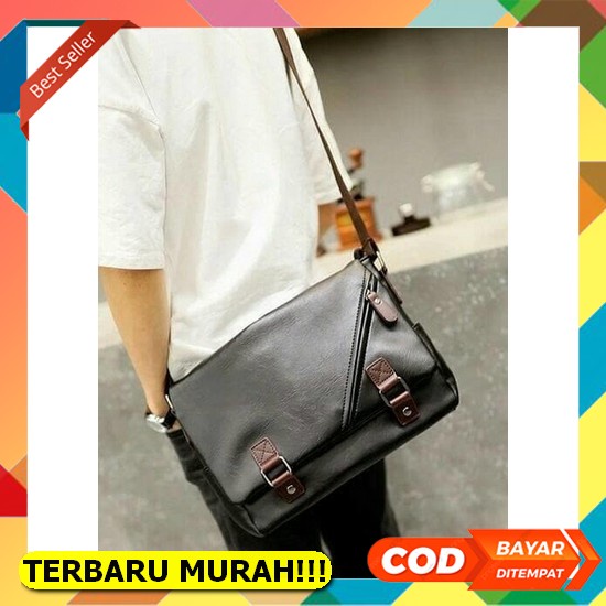 Tas Selempang Slempang Wanita Pria Cowok Cowo Cewek Cewe Unisex Hitam Polos Distro Anti Tahan Air Wa