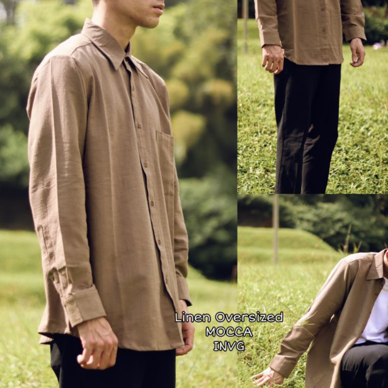 kemeja panjang pria oversize linen