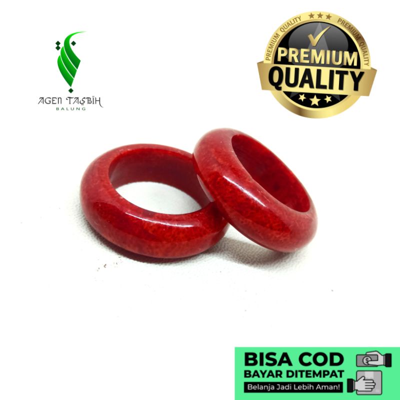 Cincin Batu Coral Marjan Merah Asli Diameter 16mm - 18mm, Cincin Batu Karang Asli