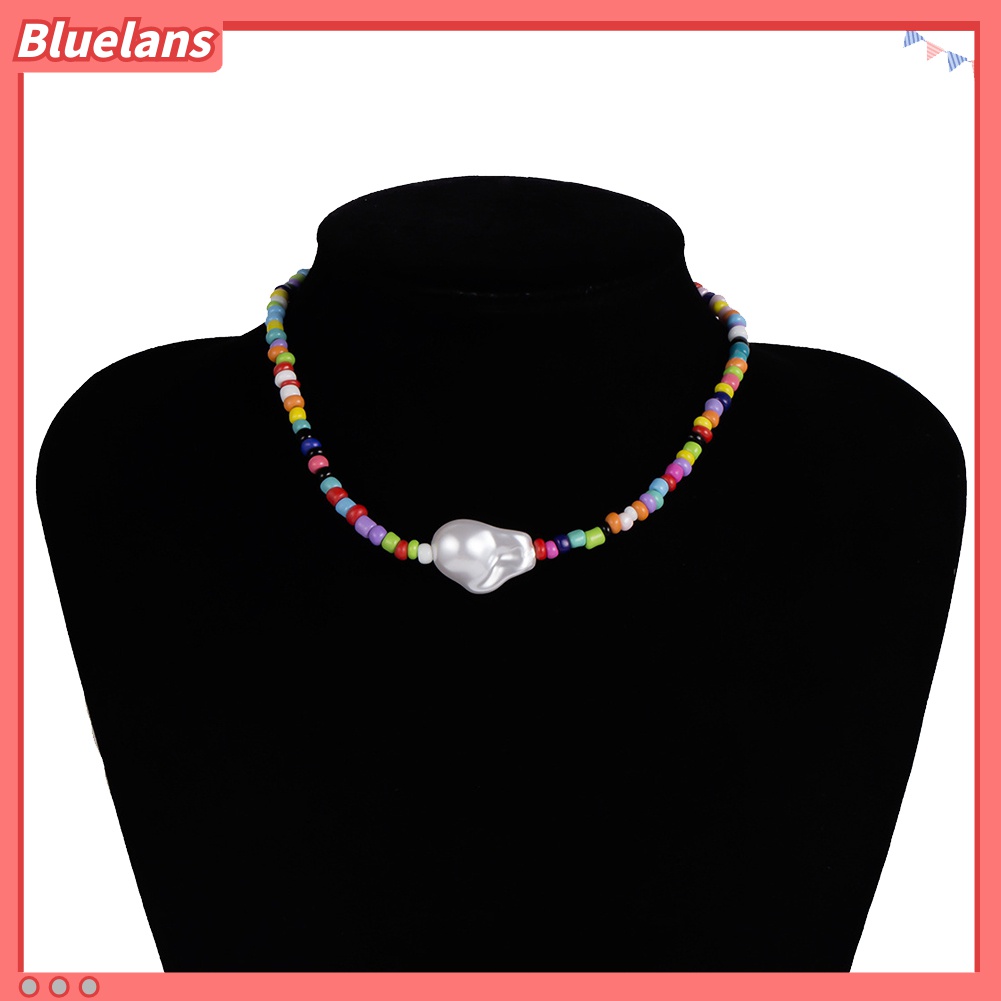 Kalung Choker Manik-Manik Mutiara Tiruan Warna-Warni Gaya Bohemian Untuk Wanita