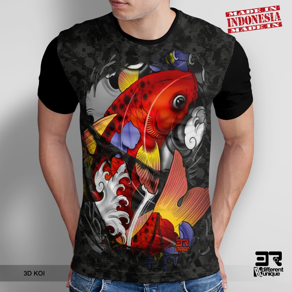 KAOS PRINT 3D DISTRO 3R UNISEX DEWASA & ANAK MOTIF H E W A N IKAN KOI ( 3D KOI )