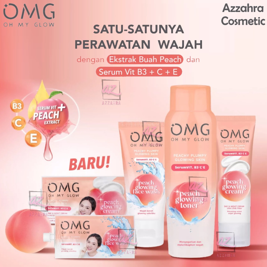 OMG OH MY GLOW Peach Glowing Face Wash 50ml | Toner 100ml | Cream 25gr