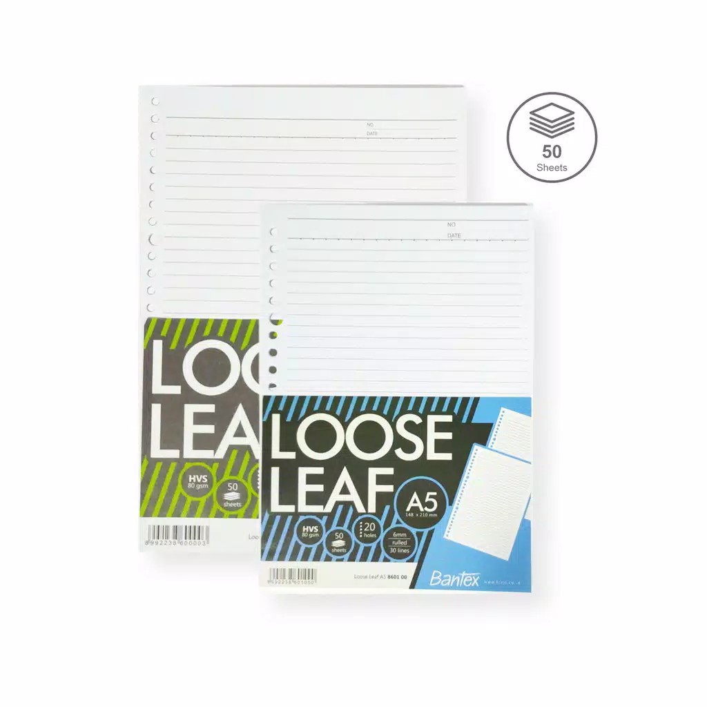 Bantex Loose Leaf Paper B5 80 gsm 50 Sheets - 26 Holes 8600 00