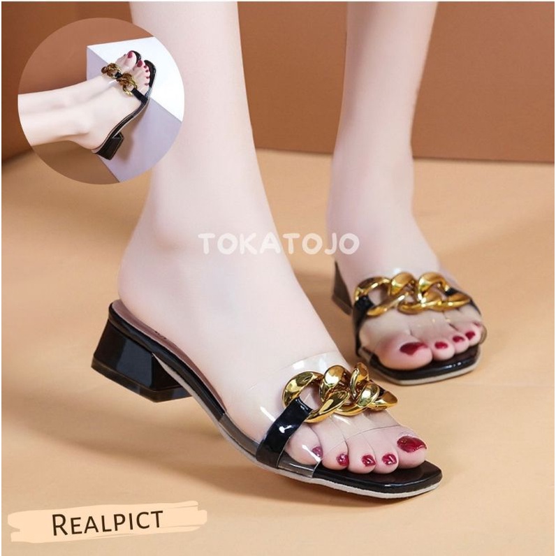 Sandal HEELS/Sandal Hak tahu wanita 3 cm terbaru mikarantai premium Sandal wanita hak tahu 3 cm kokop new fashion Sandal TOKATOJO SUMN07