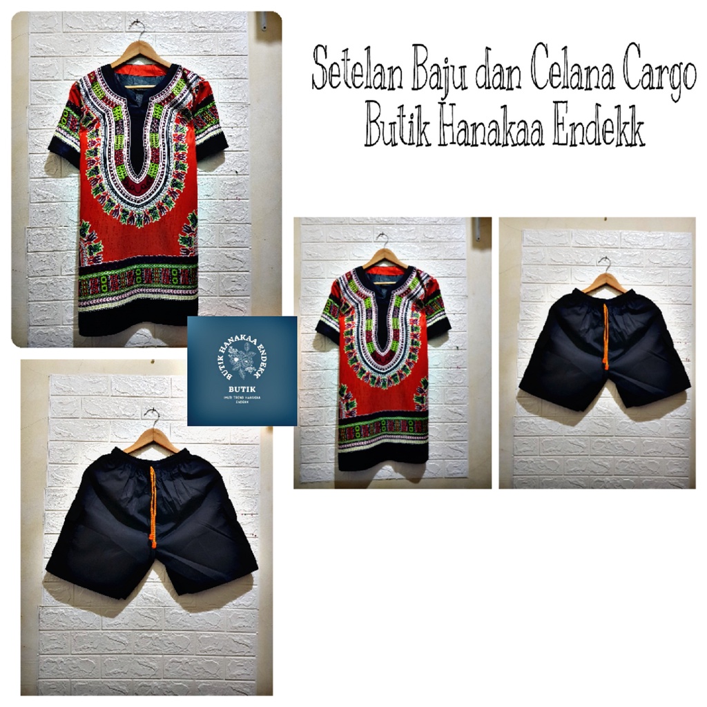 Setelan Baju dan Celana Etnik Dashiki Warna Pria/Wanita (Unisex)