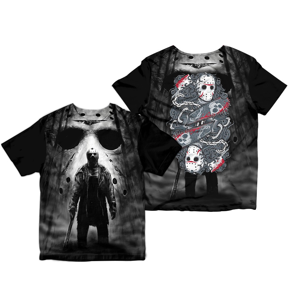 Baju Kaos Tshirt Full Print Printing Jason Voorhees Face Hoodie Horror Movies Jason - Bisa Custom Ta