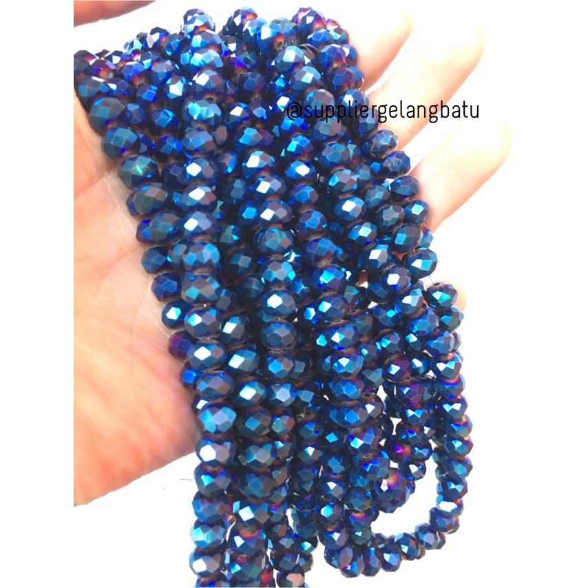 Kristal Ceko Doff 8mm BLUE METALIC biru metalik kilap aksesoris bross supplier kerajinan tangan