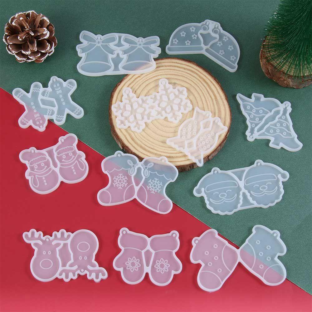 Top Anting Cetakan DIY Kerajinan Resin UV Epoxy Elk Snowflake Santa Claus Silicone Mold