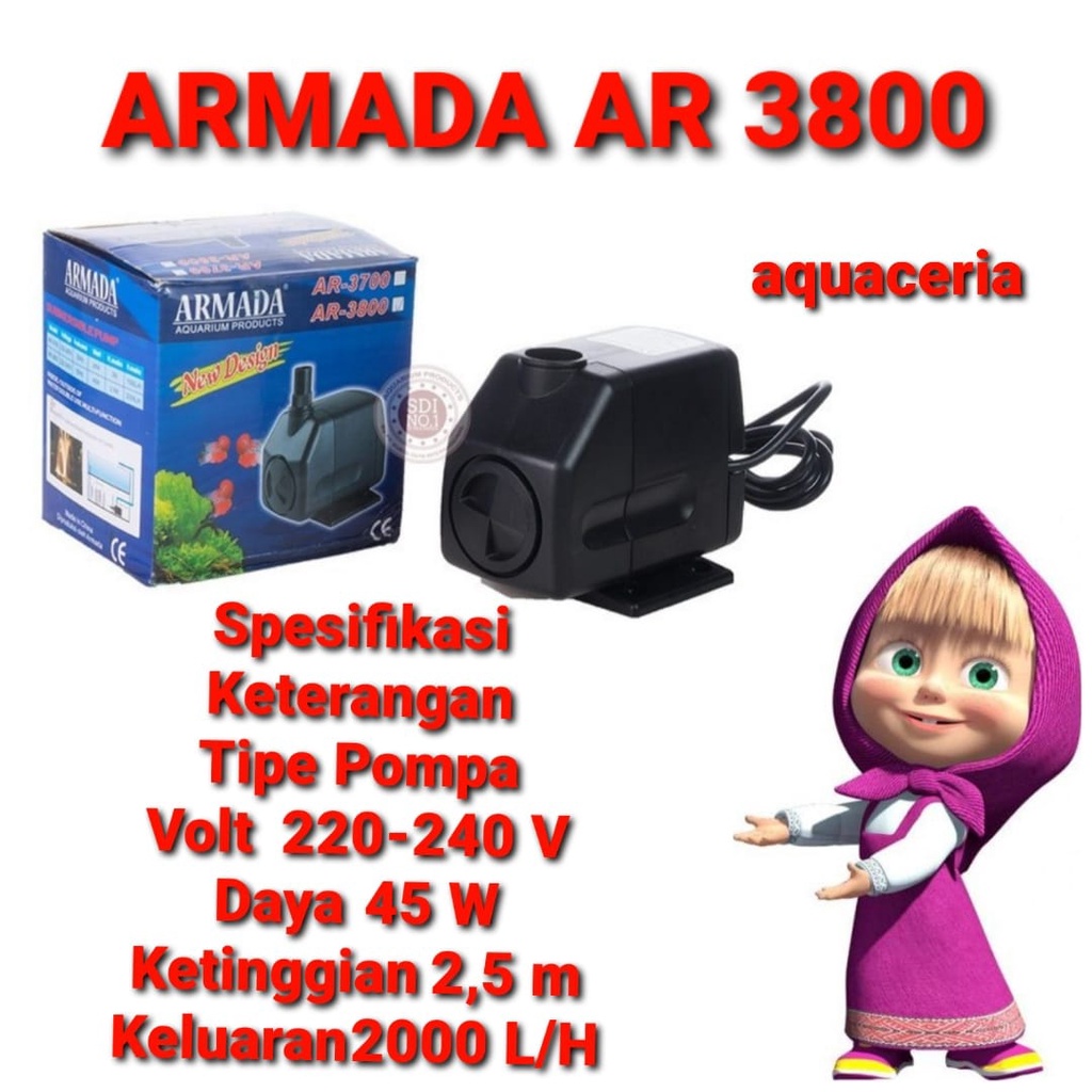 pompa celup air aquarium kolam ikan armada 3800 power head 3800