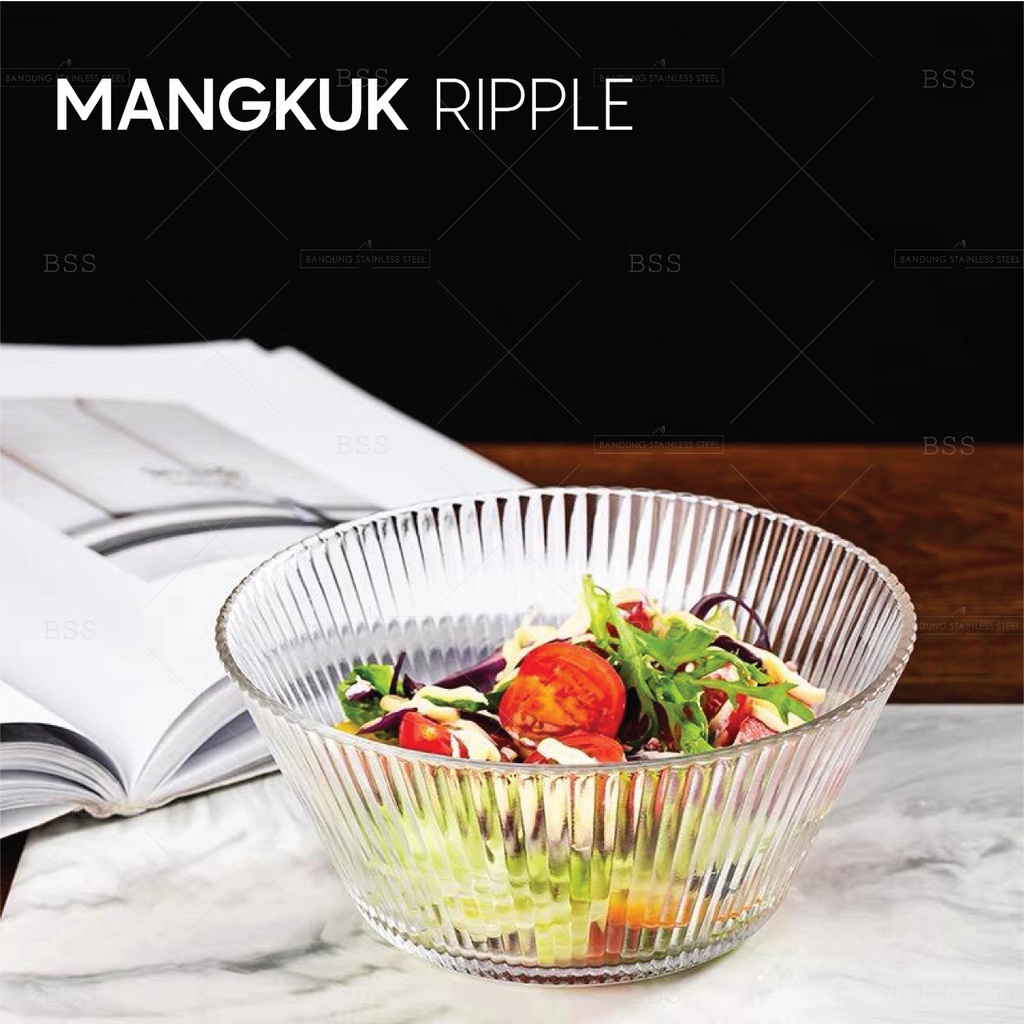 mangkuk mangkok kaca 800ml ripple salad cantik strip glass bowl sup mie bening cafe murah