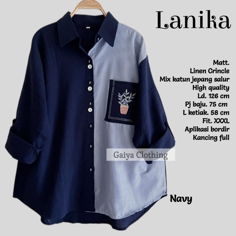 KEMEJA BORDIR OVERSIZE JUMBO WANITA KOMBINASI SALUR - LANIKA JUMBO