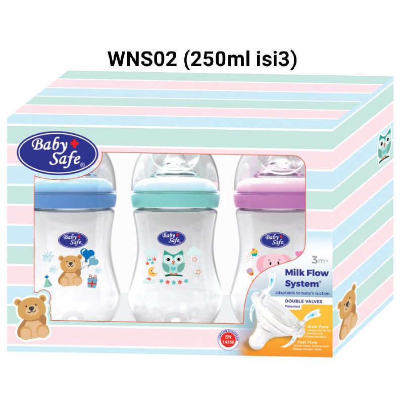 Baby Safe Wide Neck 125ml 250ml isi 3pc, botol susu BabySafe  WNS01 WNS02