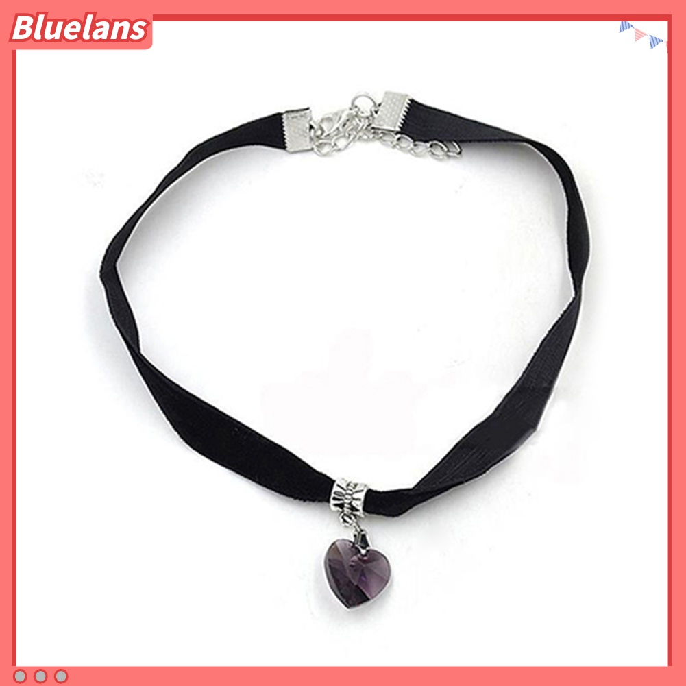 Kalung Choker Pendek Liontin Hati Berlian Imitasi Handmade Gaya Retro Gothic