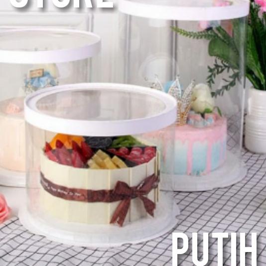 

✷ Cake Box Bulat Dus Kue Kotak Kue Transparant Mika PET 26x26 cm - Hitam, 26X26X24 CM ☁