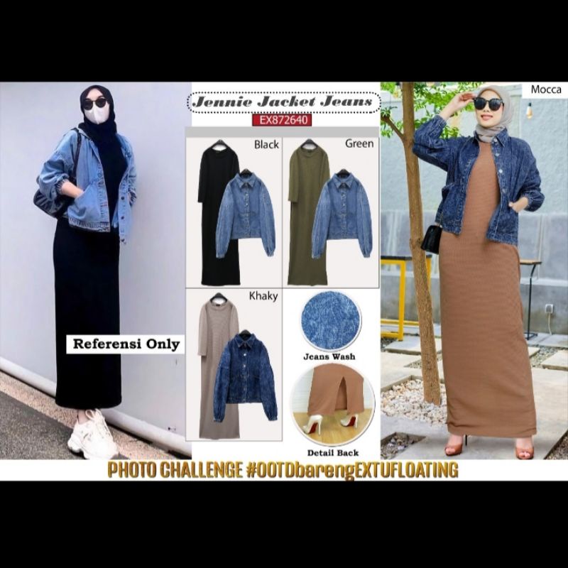 《READY STOK》SET GAMIS JENNIE + OUTER JEANS OVERSIZE ORI BY EXTU