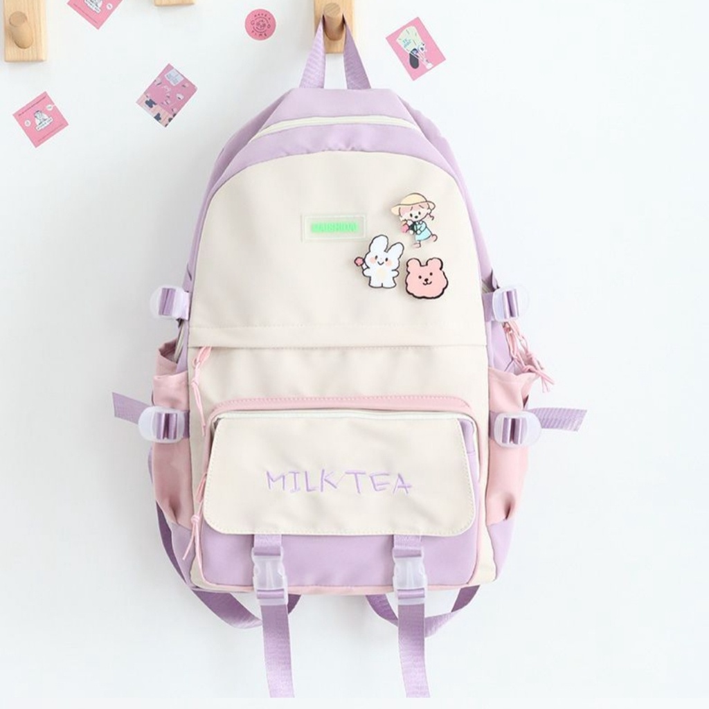 Tas Ransel Wanita  Terbaru 2022 Wanita Lucu Bordir Ransel Harajuku Panelles Sekolah Ransel Wanita Korea Ins Mahasiswa Tas Sekolah untuk Anak Perempuan Sederhana {BISA BAYAR DI TEMPAT]COD