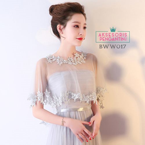 [READY STOCK] BOLERO PENGANTIN WANITA CARDIGAN PESTA WEDDING LACE SILVER BWW017