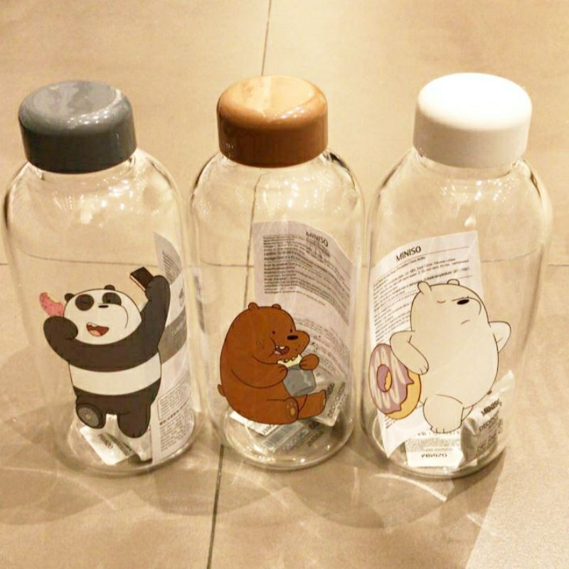 Jual Miniso We Bare Bears Glass Bottle 600ml Botol Kaca Miniso Botol Kaca We Bare Bears 0849