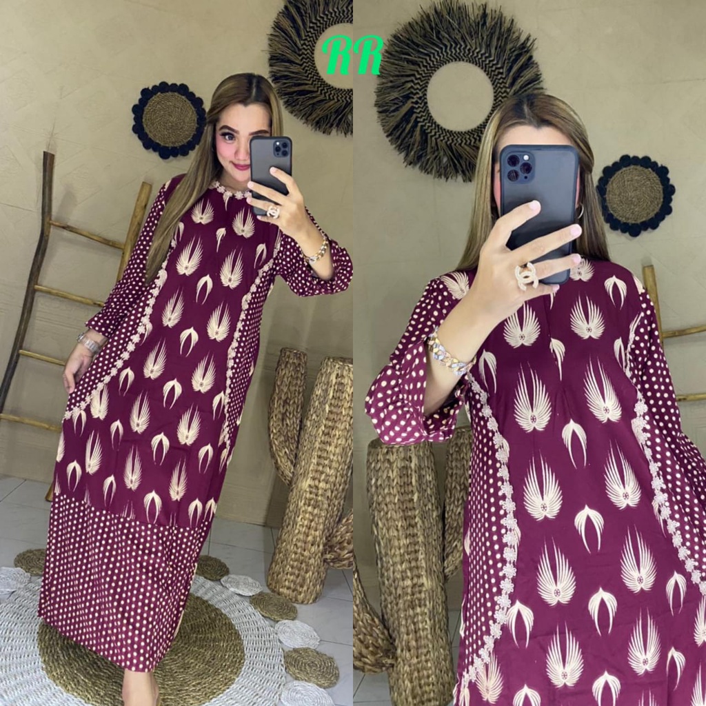 DASTER ARAB RAYON PANJANG MOTIF POLKADOT SAYAP