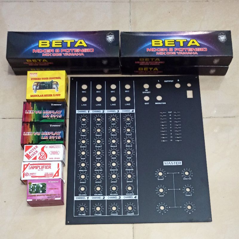 Paket Mixer 8 Potensio Dan Panel Atas 4 Channel Siap Rakit