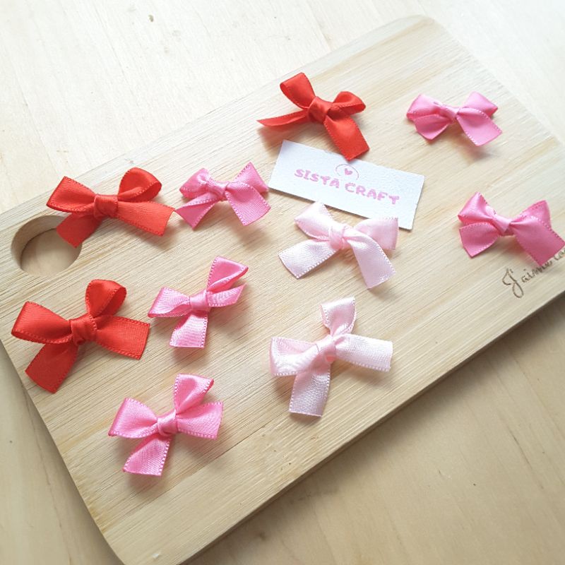 Aplikasi Pita Satin Mini Kecil Pita Jadi Bahan Tempel Jepitan Aksesoris isi 25 pcs