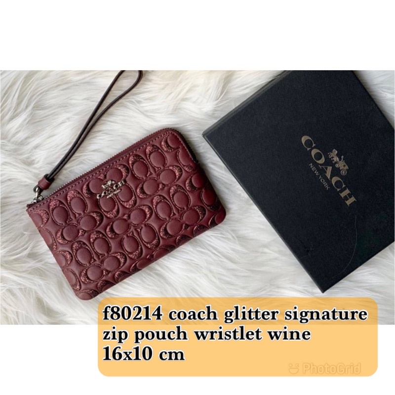 DOMPET wanita WRISTLET COACH original pouch embossed glitter marun