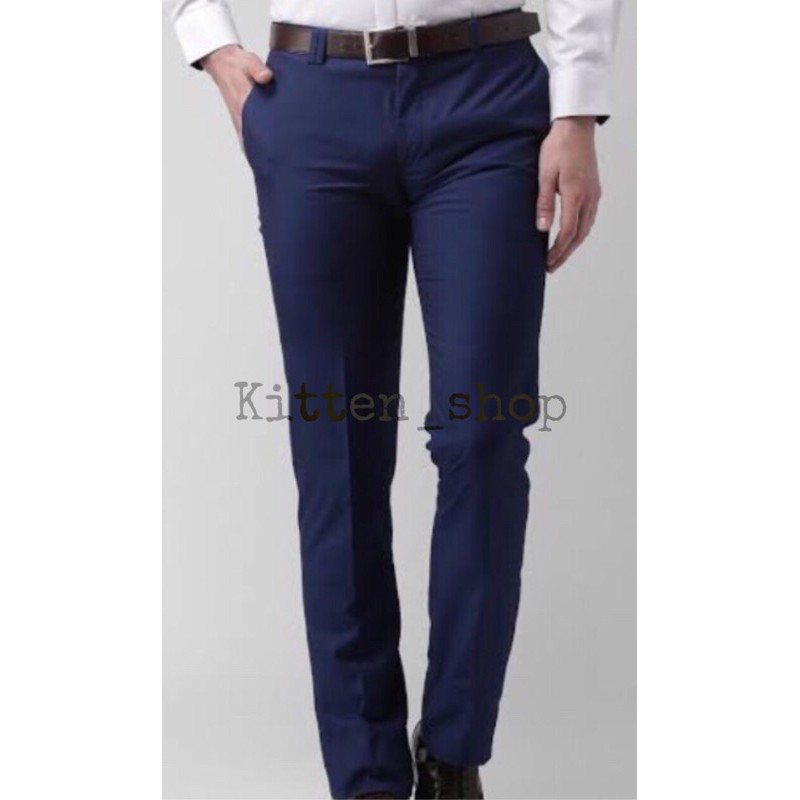 Celana panjang pria kerja bahan dasar kain wol model slimfit