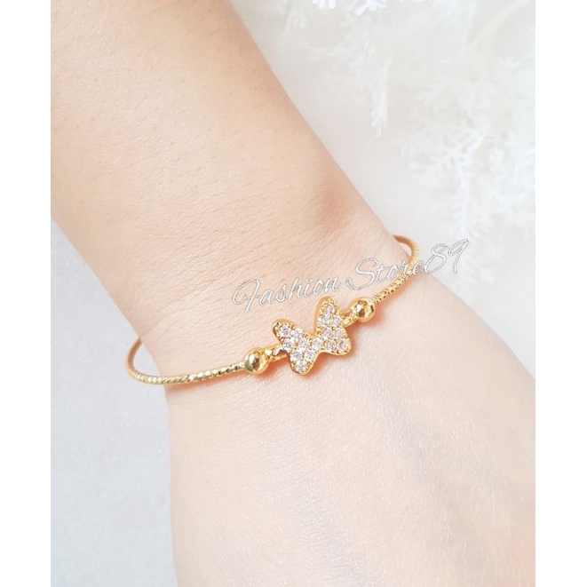 New Gelang Bangle Pita Permata cantik Impor Perhiasan Yaxiya Lapis emas Gelang Bangle Free Size Lapis emas impor