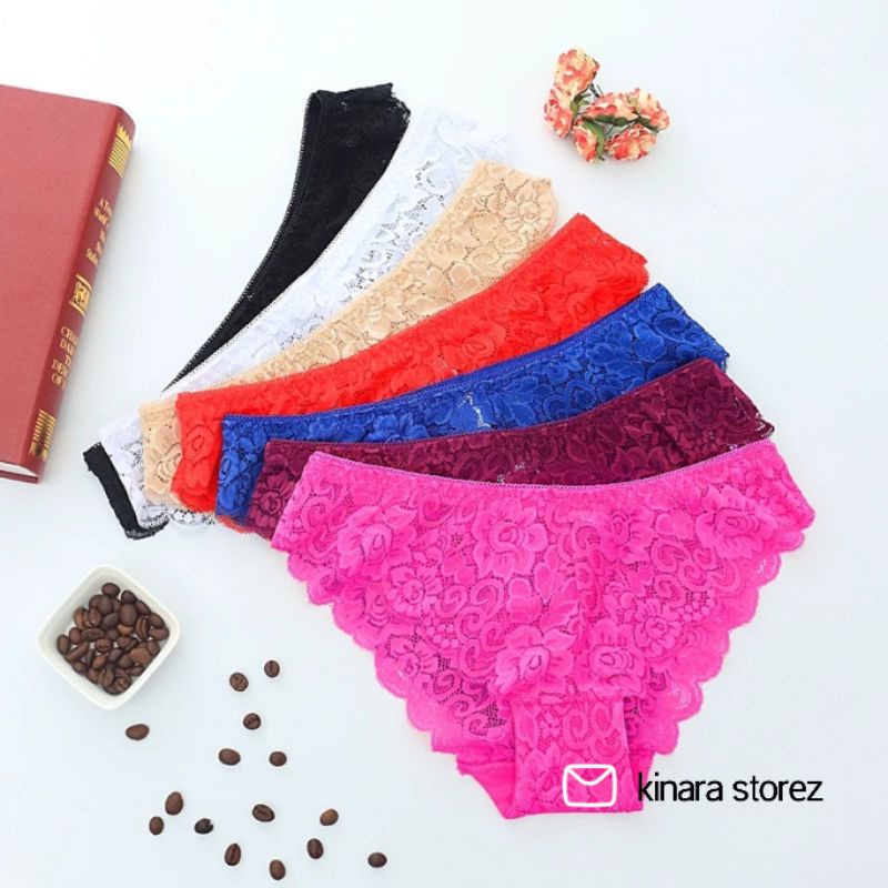 Kinarastorez - Celana dalam lace renda transparan cd brokat bunga wanita 761