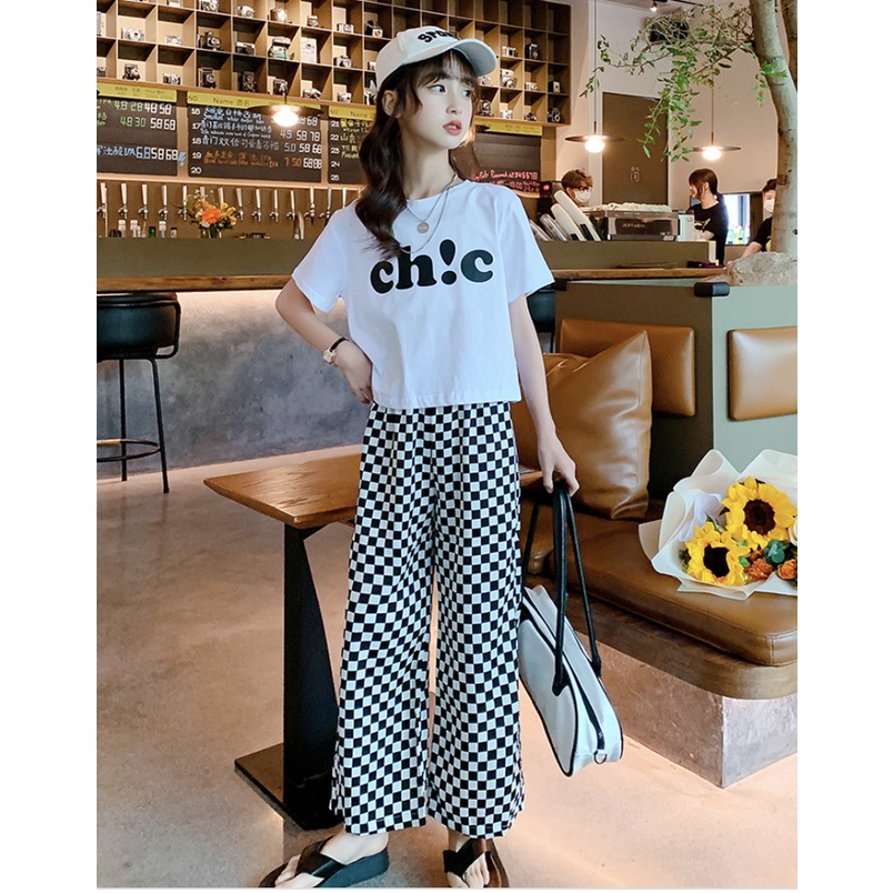 babyfit baju CHIC LINE blus atasan crop top dengan celana panjang import baju anak abg sr-813