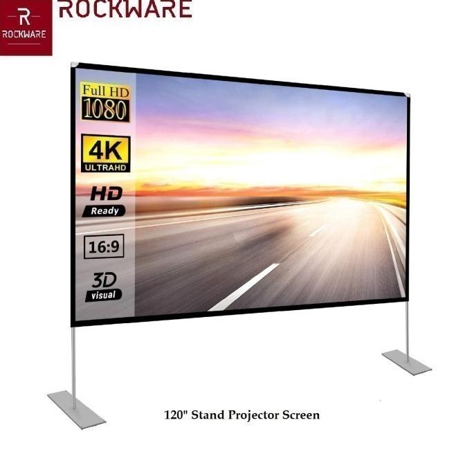 ROCKWARE Stand Projector Screen 120-inch Layar Proyektor Polyester